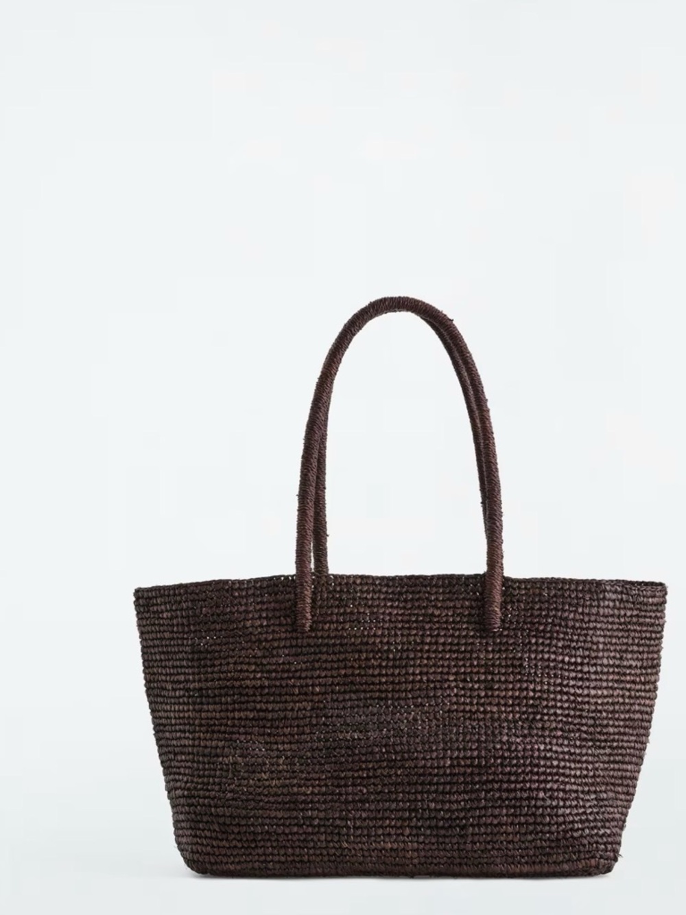 COS Handwoven Raffia Tote chocolate Brown